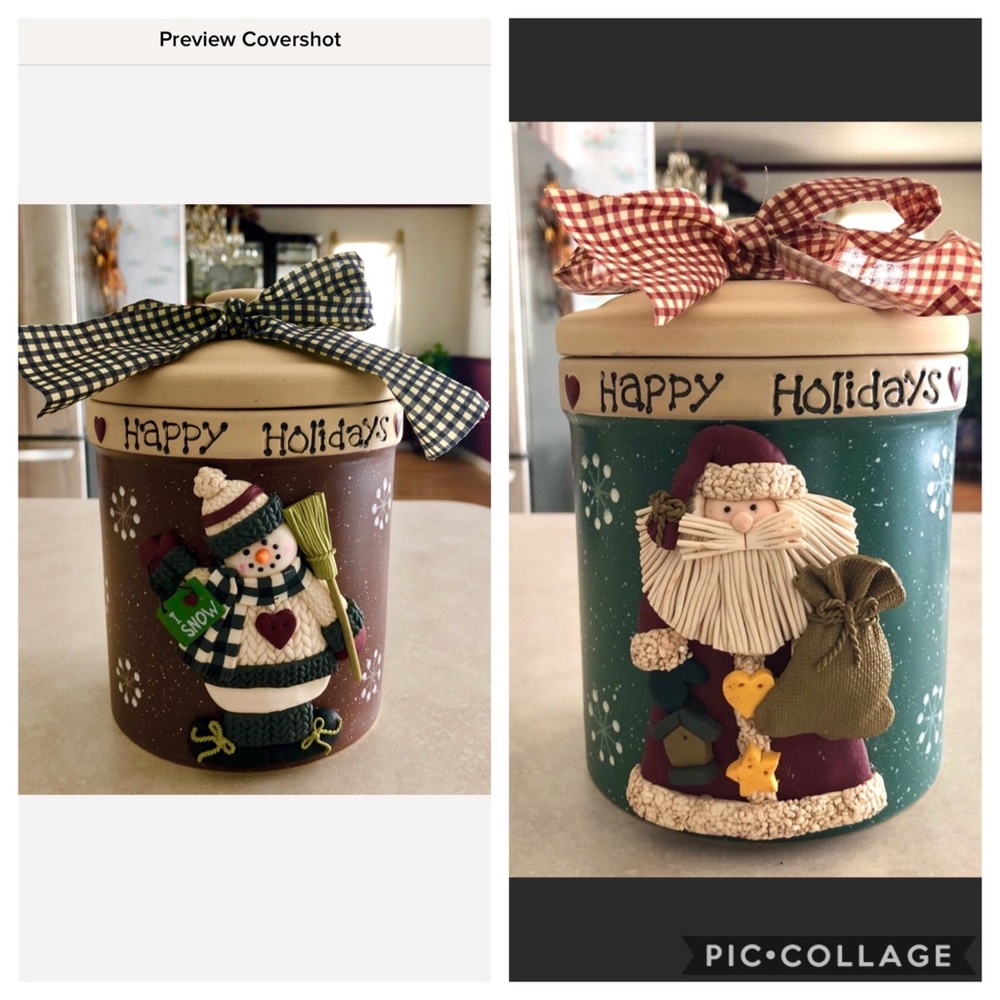 Happy Holidays Snowman Jar & Santa Jar- new